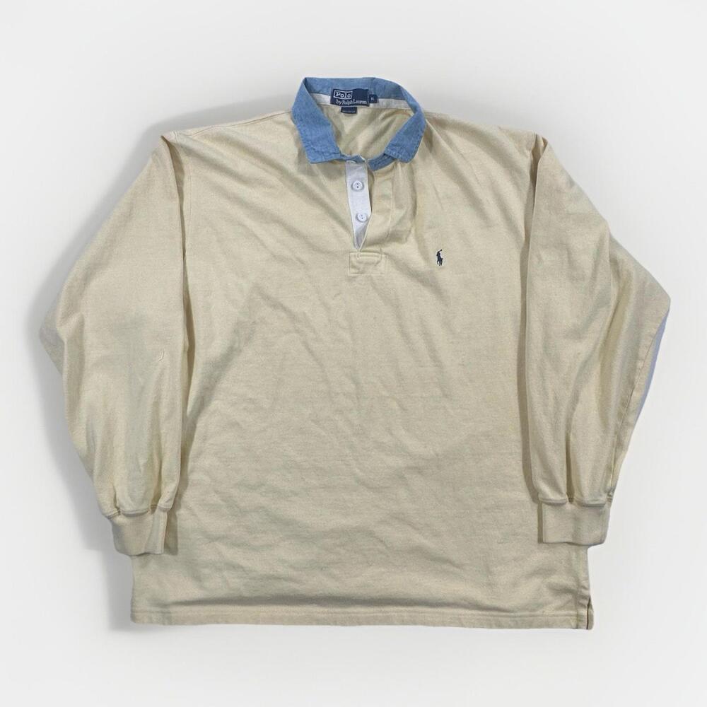 Vintage Polo Ralph Lauren Yellow Shirt Mens XL Heavyweight Long Sleeve Preppy